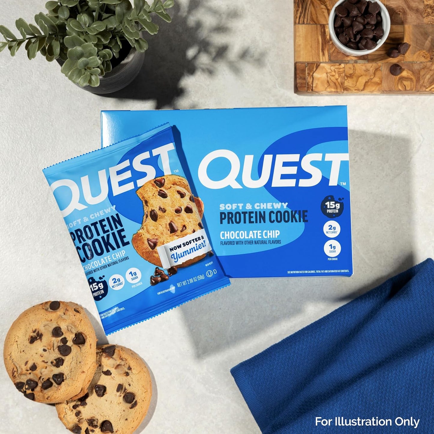 Quest Nutrition Chocolate Chip Protein Cookies – 12 Count | 15g Protein, 1g Sugar, 2g Net Carbs, Keto-Friendly