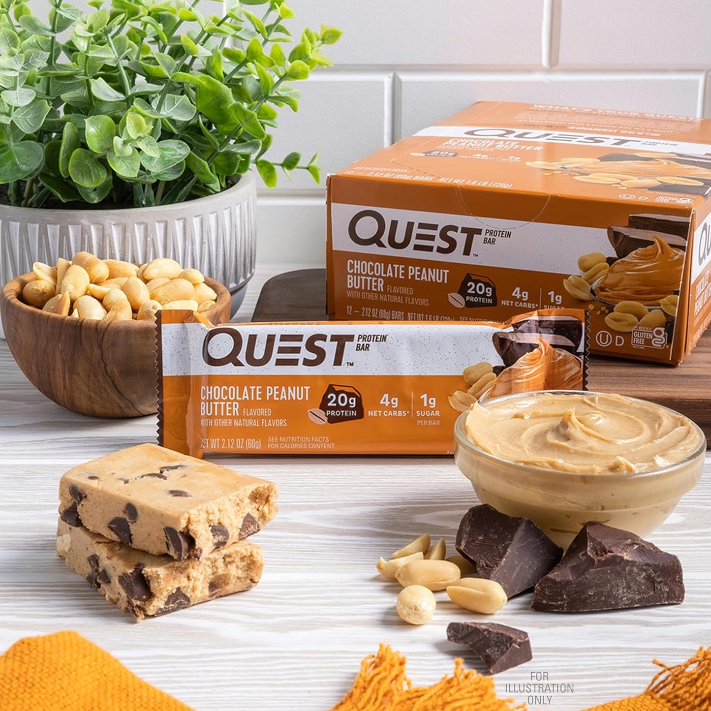 12-Count Quest Nutrition Chocolate Peanut Butter Bars – 20g Protein, 1g Sugar, Keto Friendly