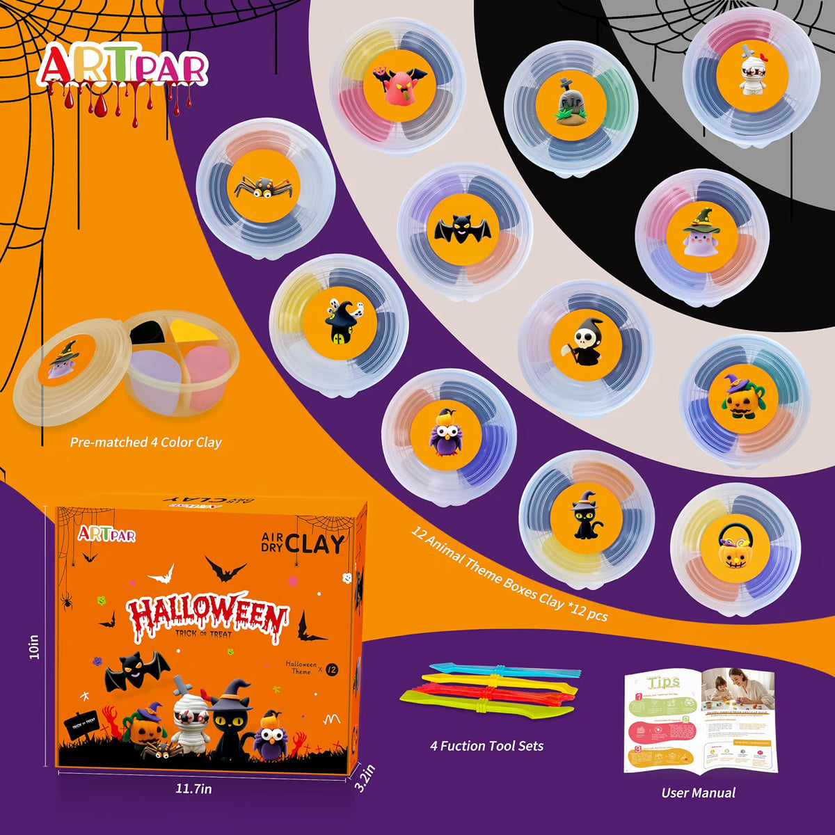 12-Box Halloween Air Dry Clay Kit for Kids – Modeling Clay Craft Set for Creative DIY Activities