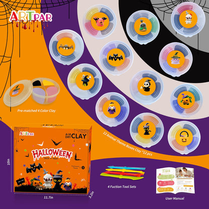 12-Box Halloween Air Dry Clay Kit for Kids – Modeling Clay Craft Set for Creative DIY Activities