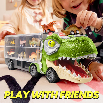 13-in-1 Dinosaur Toys for Kids Dinosaur Truck with 12 Pull-Back Cars