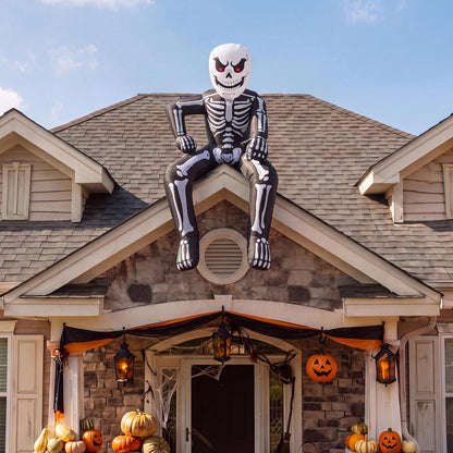 8.5 FT Halloween Inflatable Rooftop Skeleton – LED Light-Up Blow-Up Decoration for Outdoor Yard, Garden, Porch & Patio
