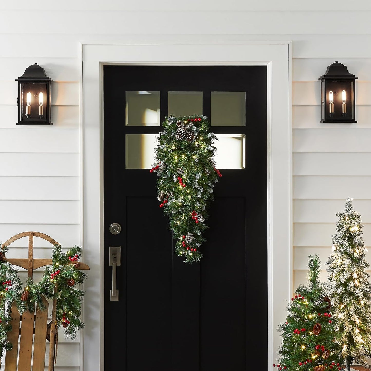 36in Pre-Lit Frosted Berry Teardrop with Pinecones and 50 LED Lights