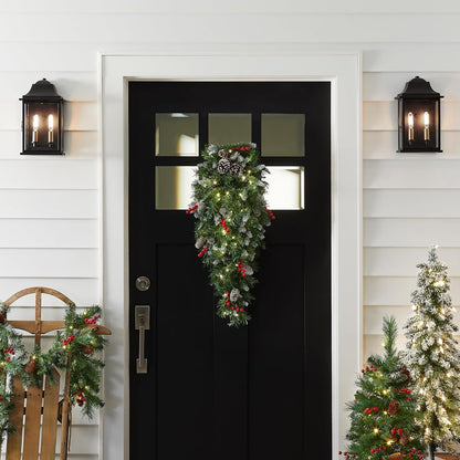 36in Pre-Lit Frosted Berry Teardrop with Pinecones and 50 LED Lights