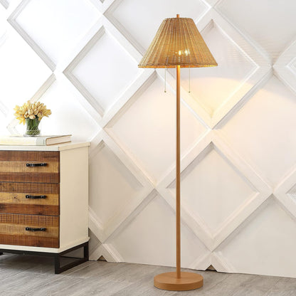61" Coastal Bohemian LED Floor Lamp - 2-Light, Pull-Chain, Mid-Century Design