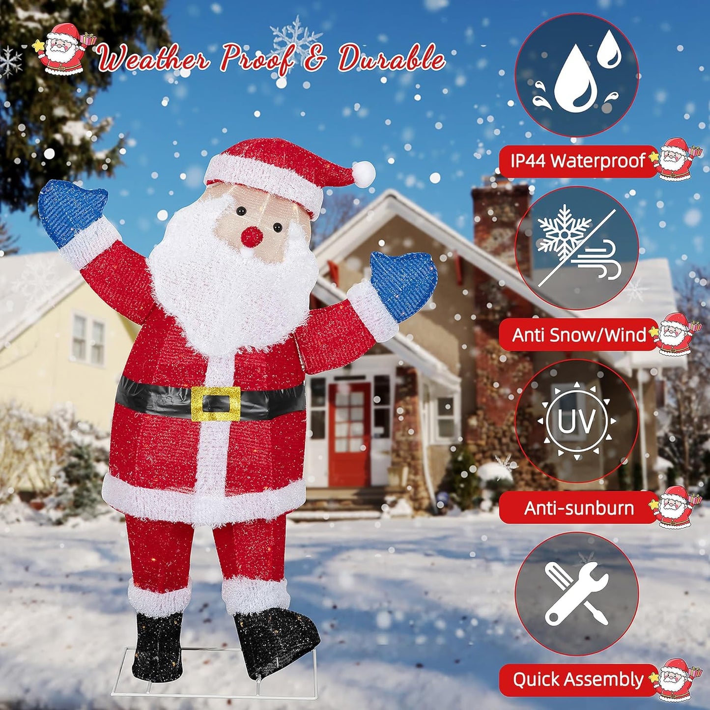 3ft Lighted Christmas Santa Claus - Outdoor Pop-up Holiday Decoration with 80 LED Lights