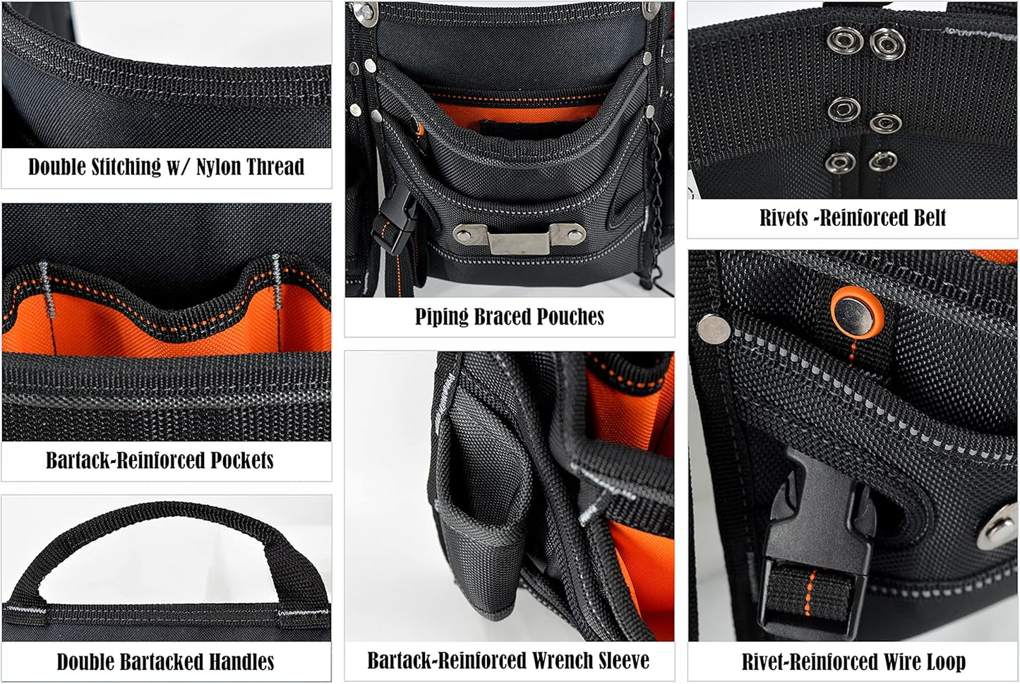Heavy-Duty Electrician Tool Belt – Technician & HVAC Tool Pouch Belt for Men (Black/Orange)