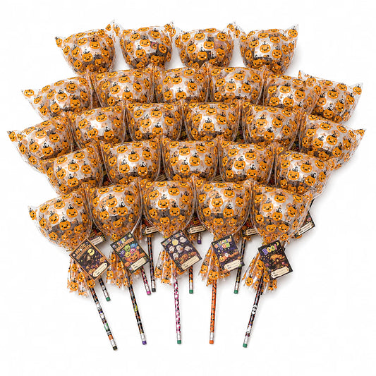 26-Pack Halloween Party Favors for Kids – Lollipop-Shaped Stationery Gift Set with Pencils, Erasers, Tattoos, Bracelets & Cards