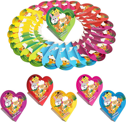 24 Packs Valentines Animal Building Blocks with Hearts Party Favors for Kids
