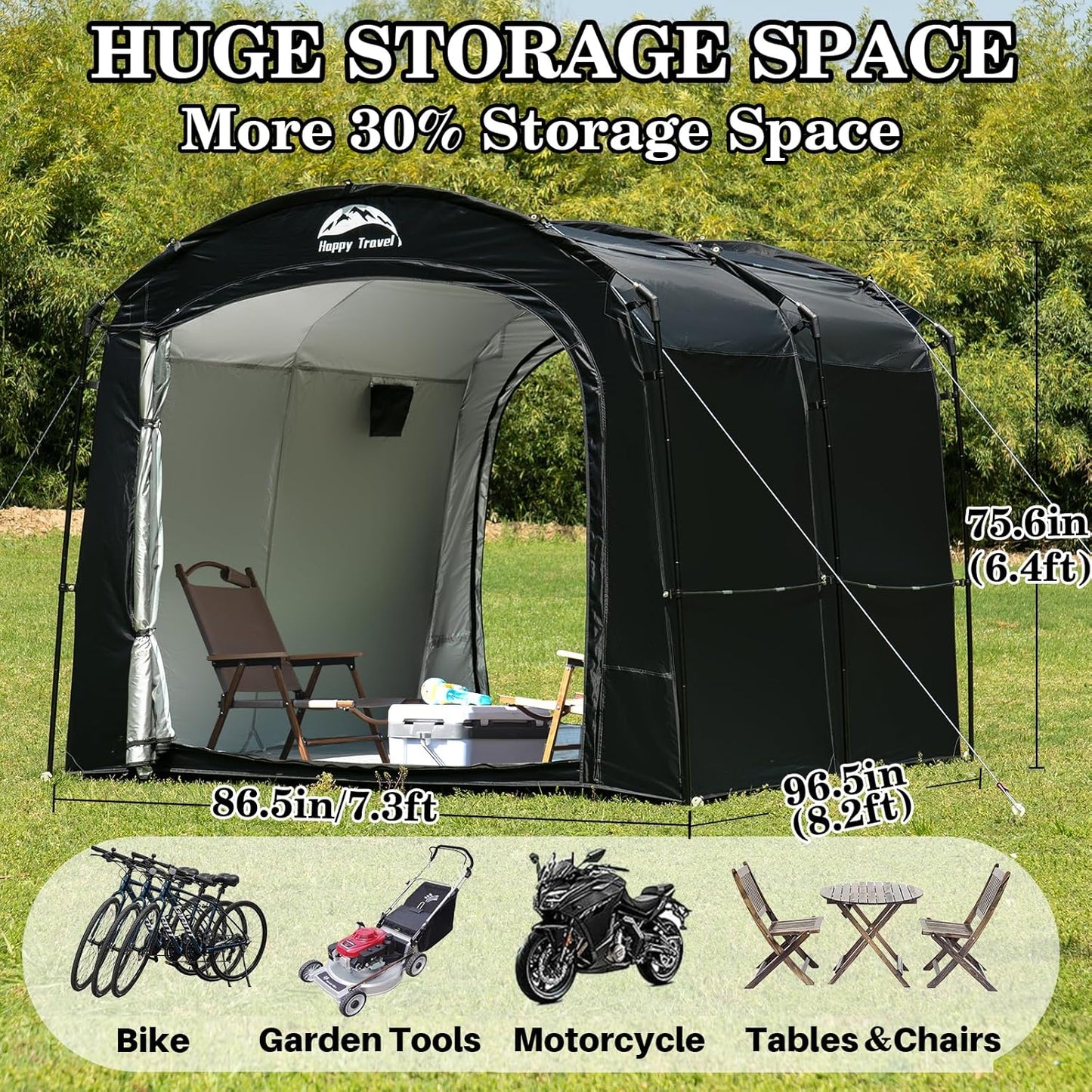 Bike Storage Shed Tent with 210D Oxford Fabric PU4000 Waterproof for 2-8 Bikes