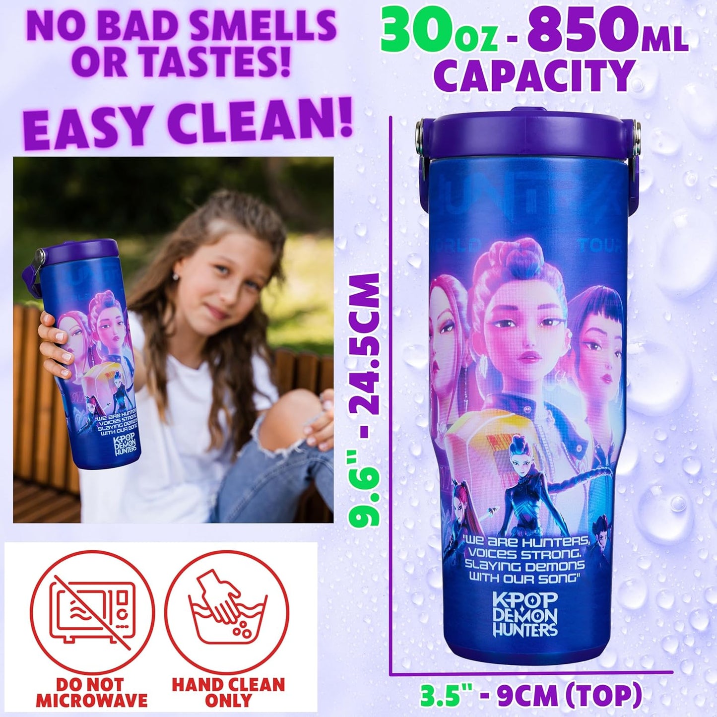 KPop Demon Hunters 30oz Tumbler with Straw & Handle – Insulated Stainless Steel Travel Mug for Girls & Teens