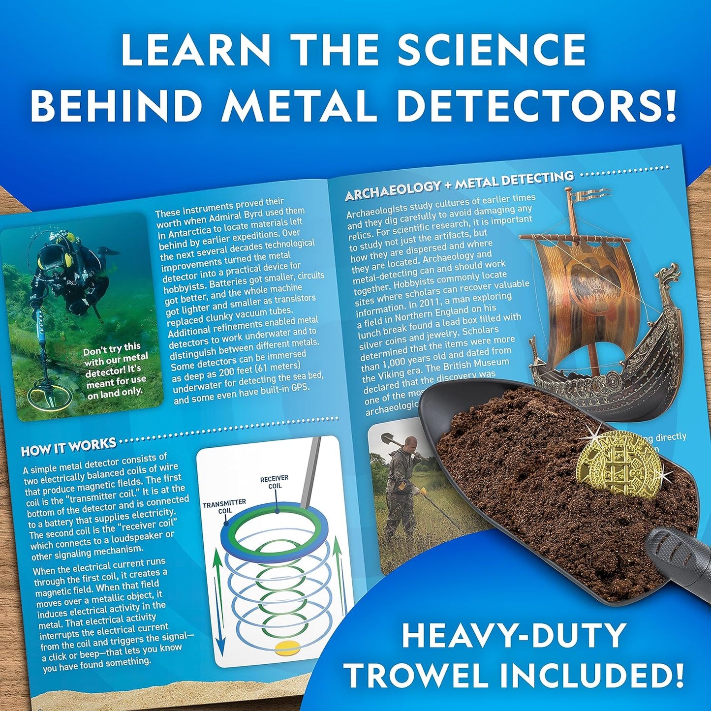 National Geographic Kids Metal Detector Kit – Starter Detector with 7.4" Waterproof Coil & Trowel