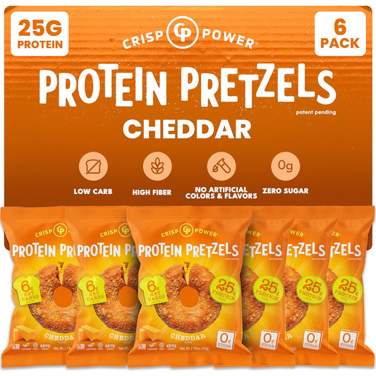 Cheddar Protein Pretzels – 25g Protein, High Fiber, Low Carb – No Added Sugar – 6 Pack – Vegan & Keto