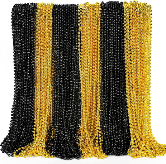 100 PCS Gold and Black Bead Necklaces - 33" New Year Party Favors and Costume Accessories