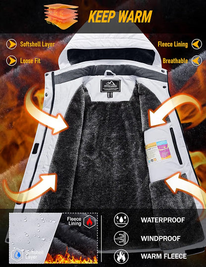 Women’s Waterproof Winter Ski Jacket – Warm Snow & Rain Coat, White, Size Medium