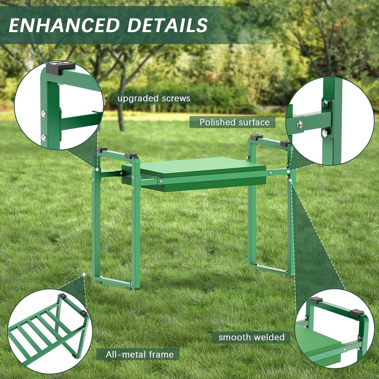 Garden Kneeler and Seat, 10.2" Wider Heavy Duty Thick Gardening Bench for Kneeling and Seat - Multifunctional Kneeler Bench, Gardening Gifts for Women, Seniors Grandparents, Green