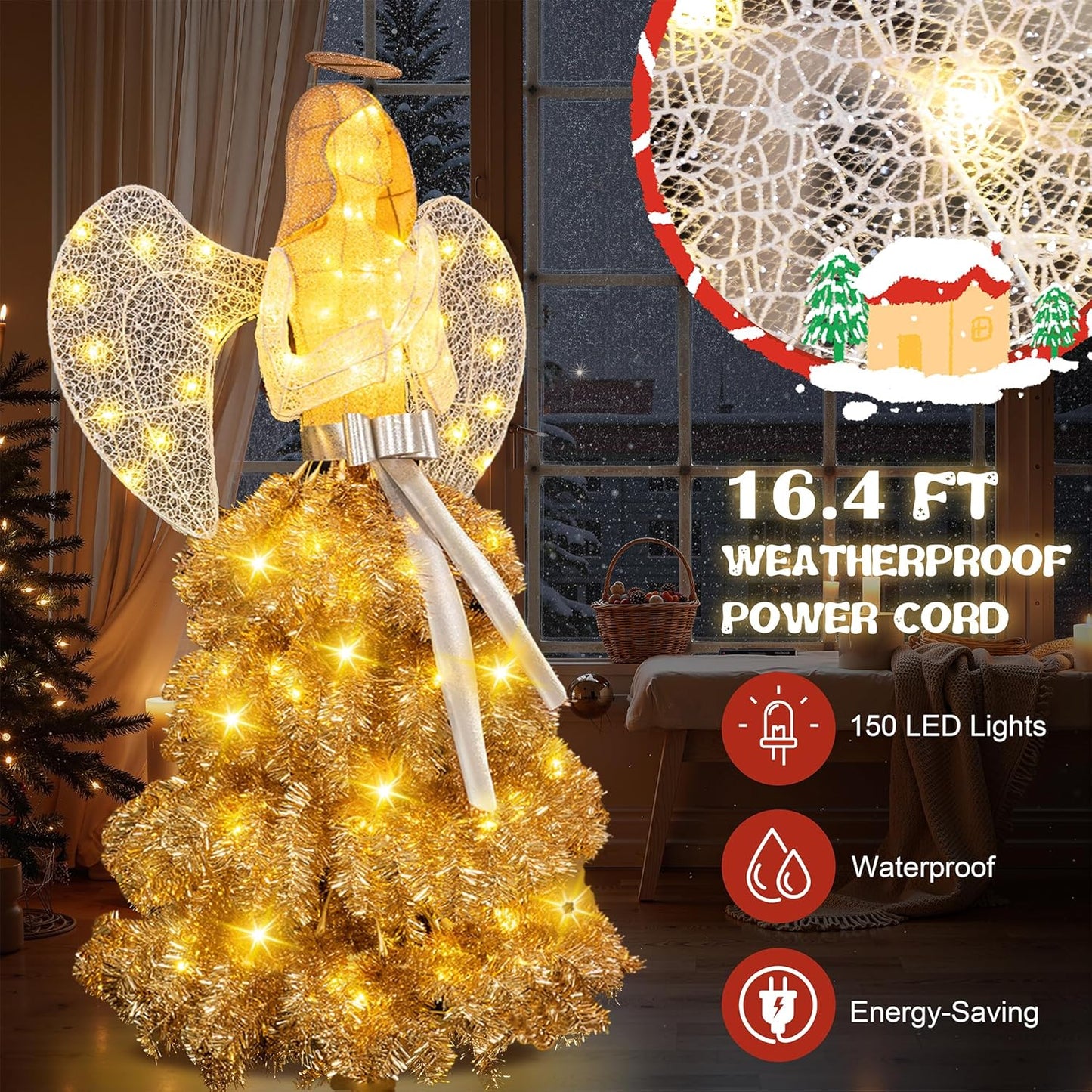 5FT Lighted Christmas Angel - Pre-lit 3D Glittered Outdoor Decoration with 150 LED Lights