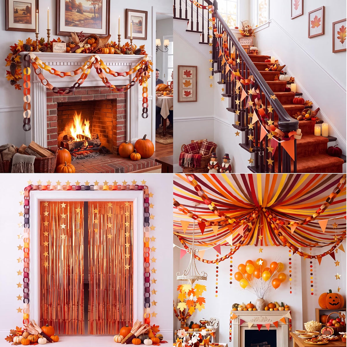 574 FT Fall Paper Chain Garland & Crepe Streamers – Autumn Party Decorations for Thanksgiving & Harvest Events