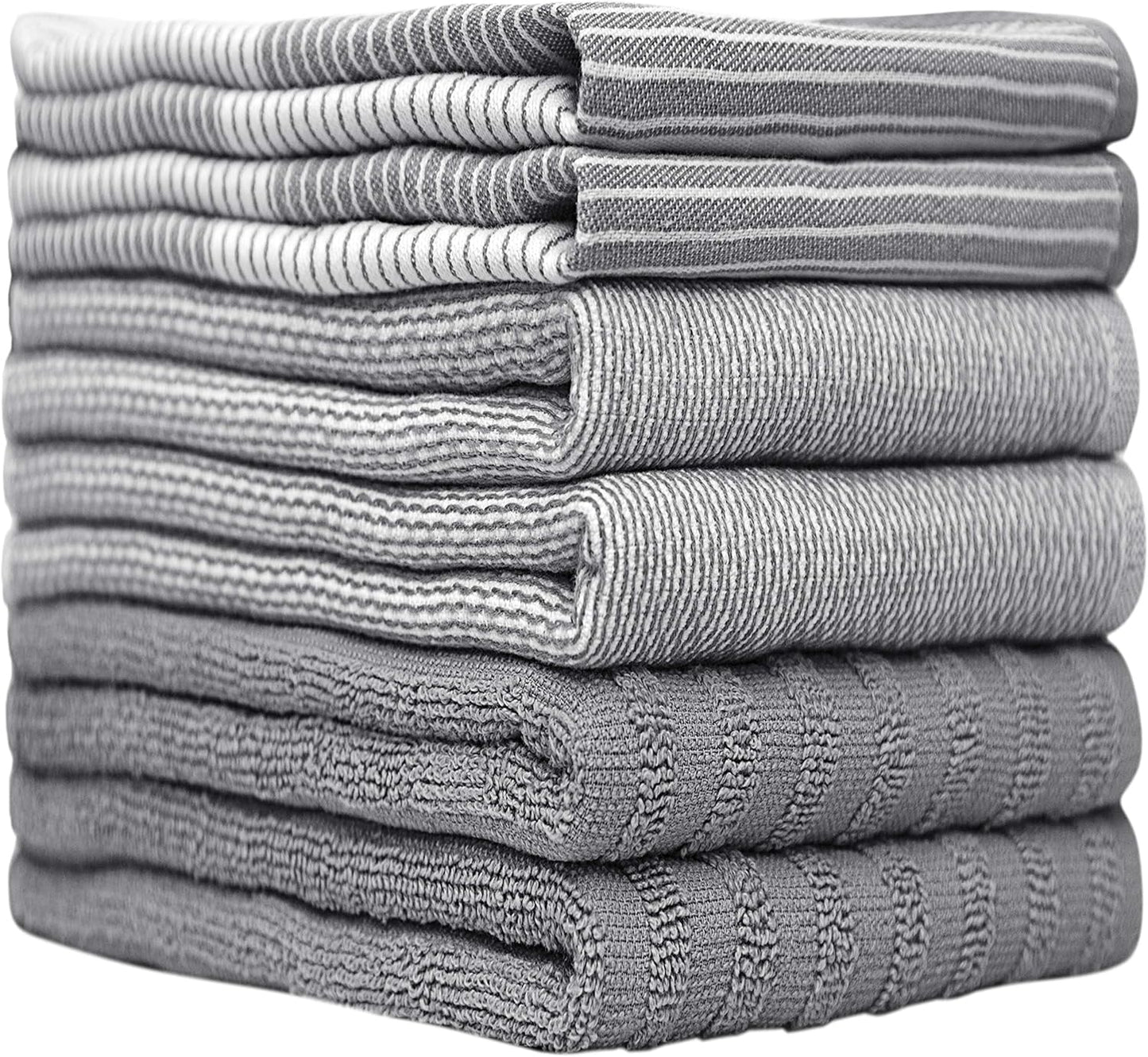 Premium Cotton Kitchen Towels (20"x 28", 6-Pack) | Absorbent Dish Cloths with Hanging Loop | Gray