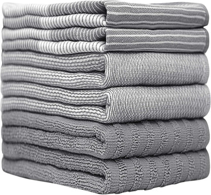 Premium Cotton Kitchen Towels (20"x 28", 6-Pack) | Absorbent Dish Cloths with Hanging Loop | Gray