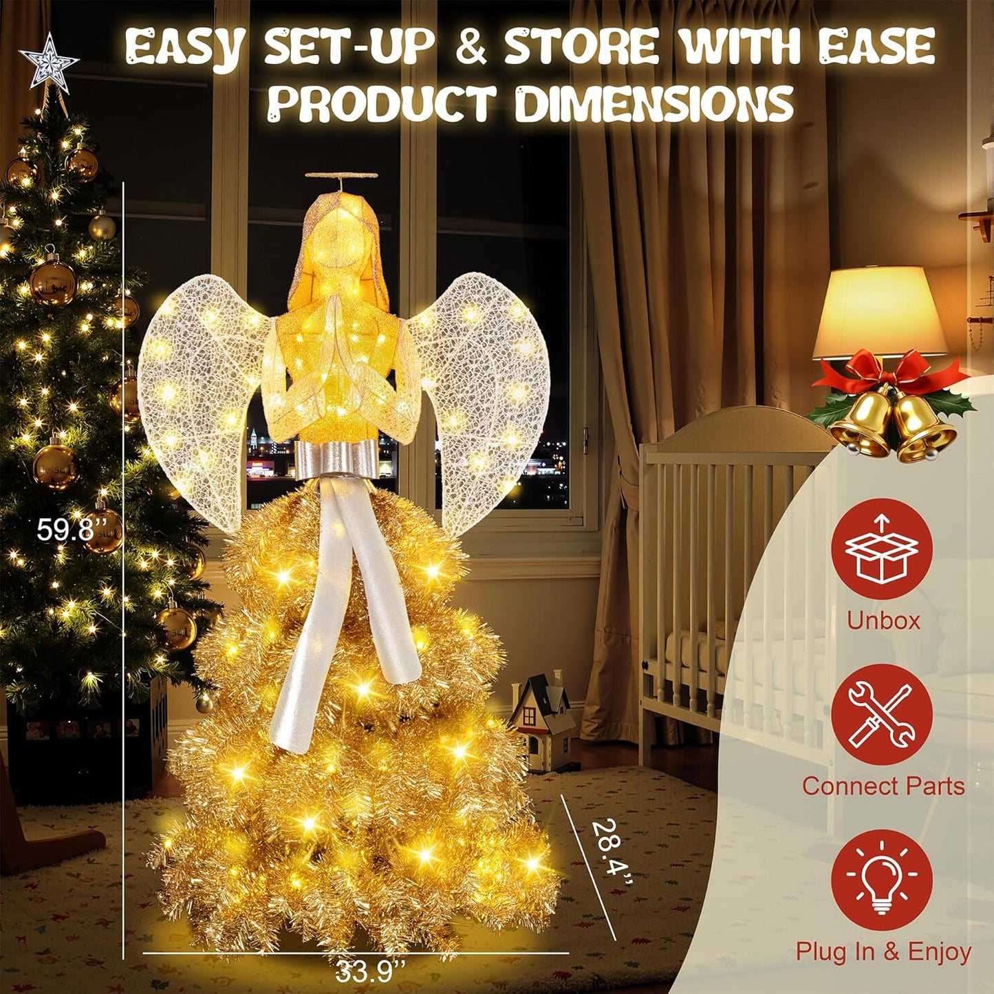 5FT Lighted Christmas Angel - Pre-lit 3D Glittered Outdoor Decoration with 150 LED Lights
