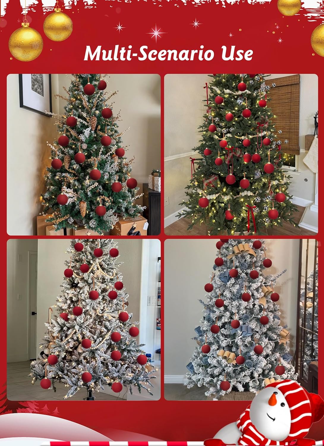 15-Pack Red Velvet Christmas Balls - 3.15 Inch Ornaments