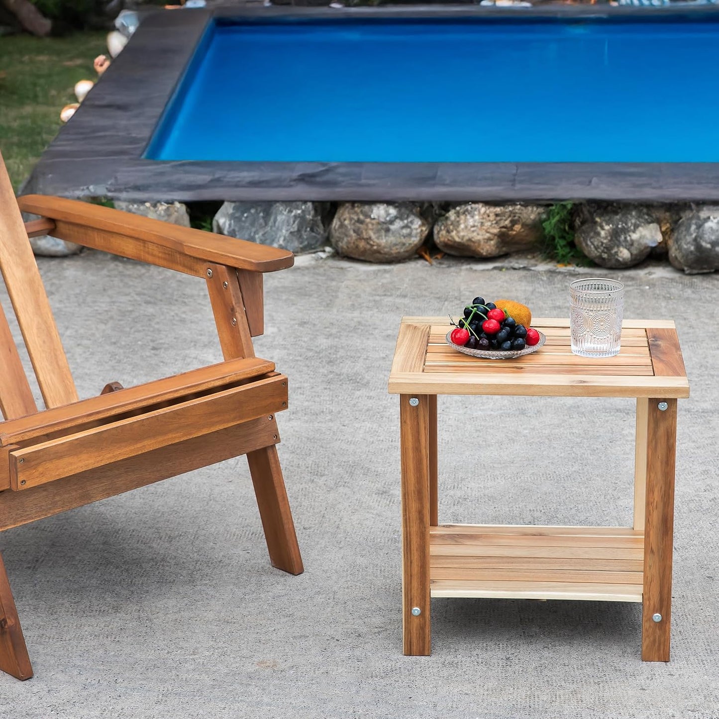 Double Adirondack Side Table – Weather-Resistant Rectangular Indoor Outdoor End Table for Patio, Garden, Lawn or Living Room – Light Natural