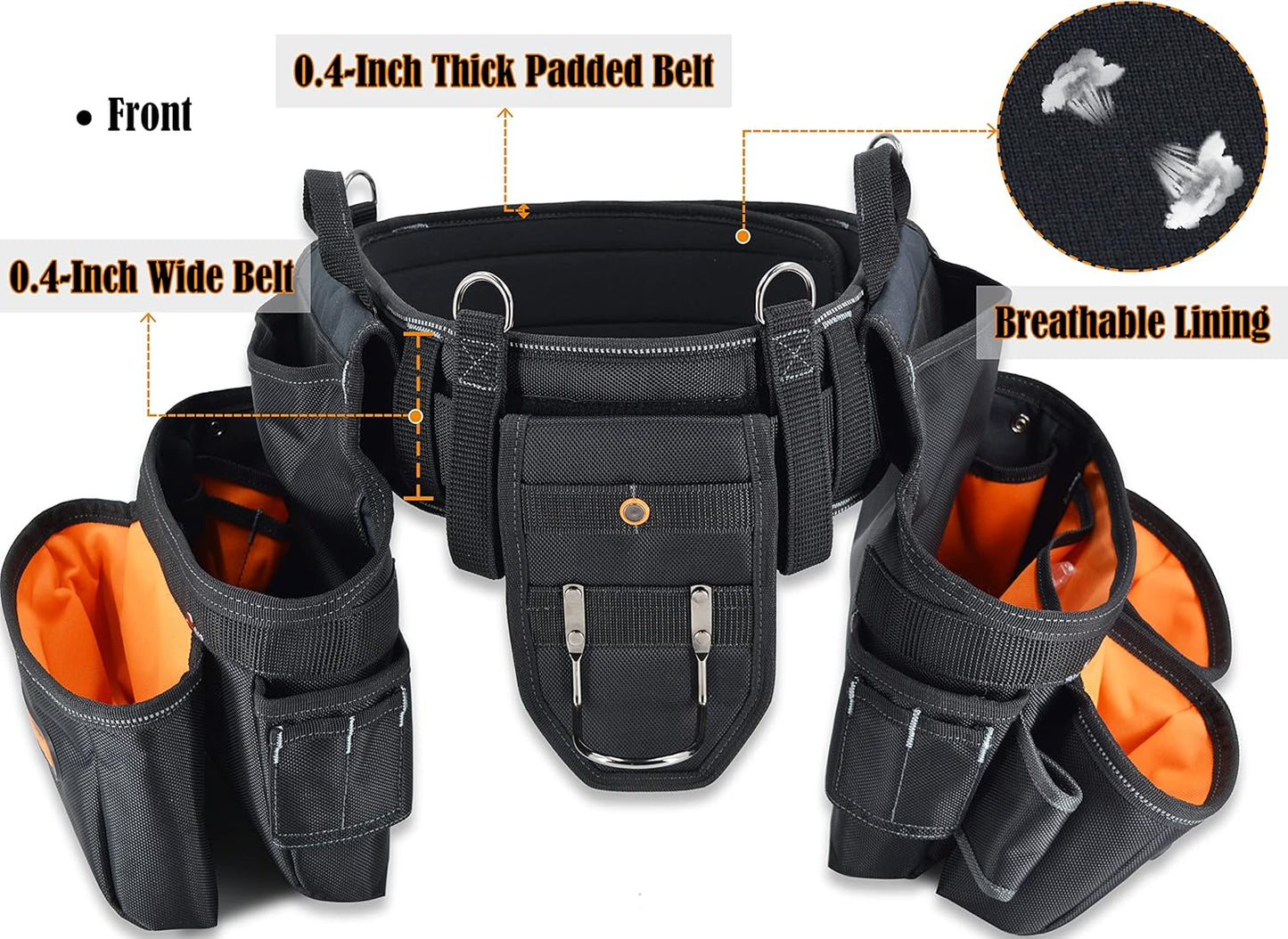 39 Pocket Tool Belt with Suspenders – 4" Padded Carpenter Tool Pouch for Men