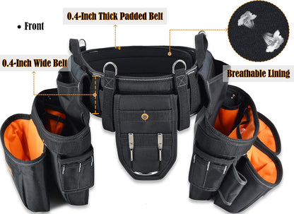 39 Pocket Tool Belt with Suspenders – 4" Padded Carpenter Tool Pouch for Men