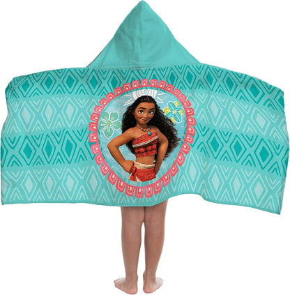 Moana Hooded Towel Poncho – 100% Cotton Kids Bath & Beach Cover-Up with 3D Hood – Teal, 22" x 51"