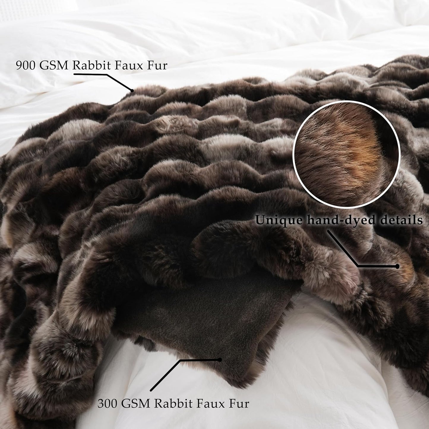 Fluffy Faux Fur Throw Blanket – Luxury Plush Minky Bubble Blanket (Tie-Dye Coffee, 50" x 60")