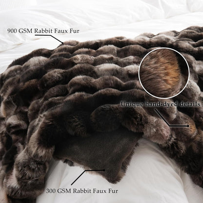Fluffy Faux Fur Throw Blanket – Luxury Plush Minky Bubble Blanket (Tie-Dye Coffee, 50" x 60")