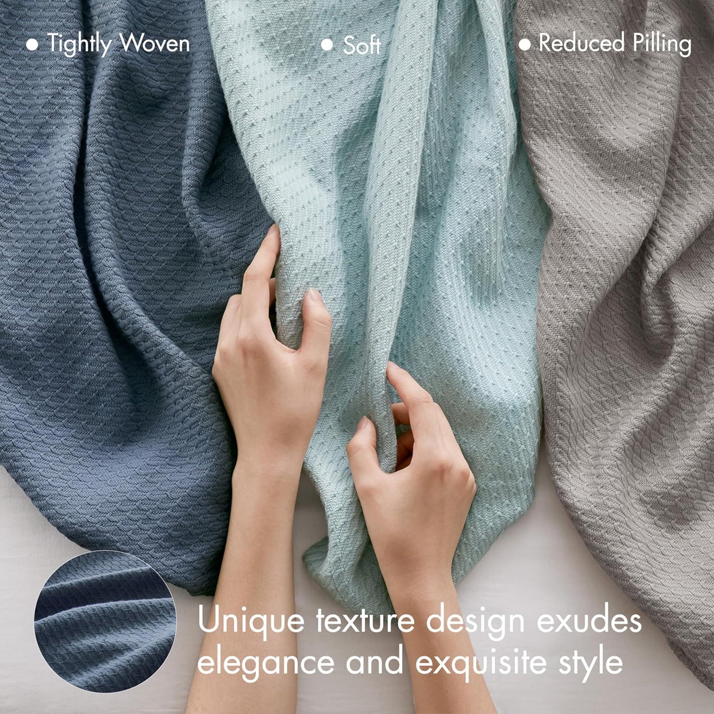 Lightweight Blue Waffle Knit Blanket, 100% Egyptian Cotton, Full/Queen (90"x90")
