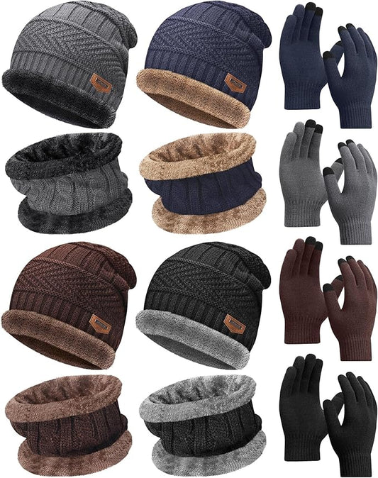 12-Piece Winter Set – Hats, Scarves & Touchscreen Gloves for Men & Women (4 Colors)