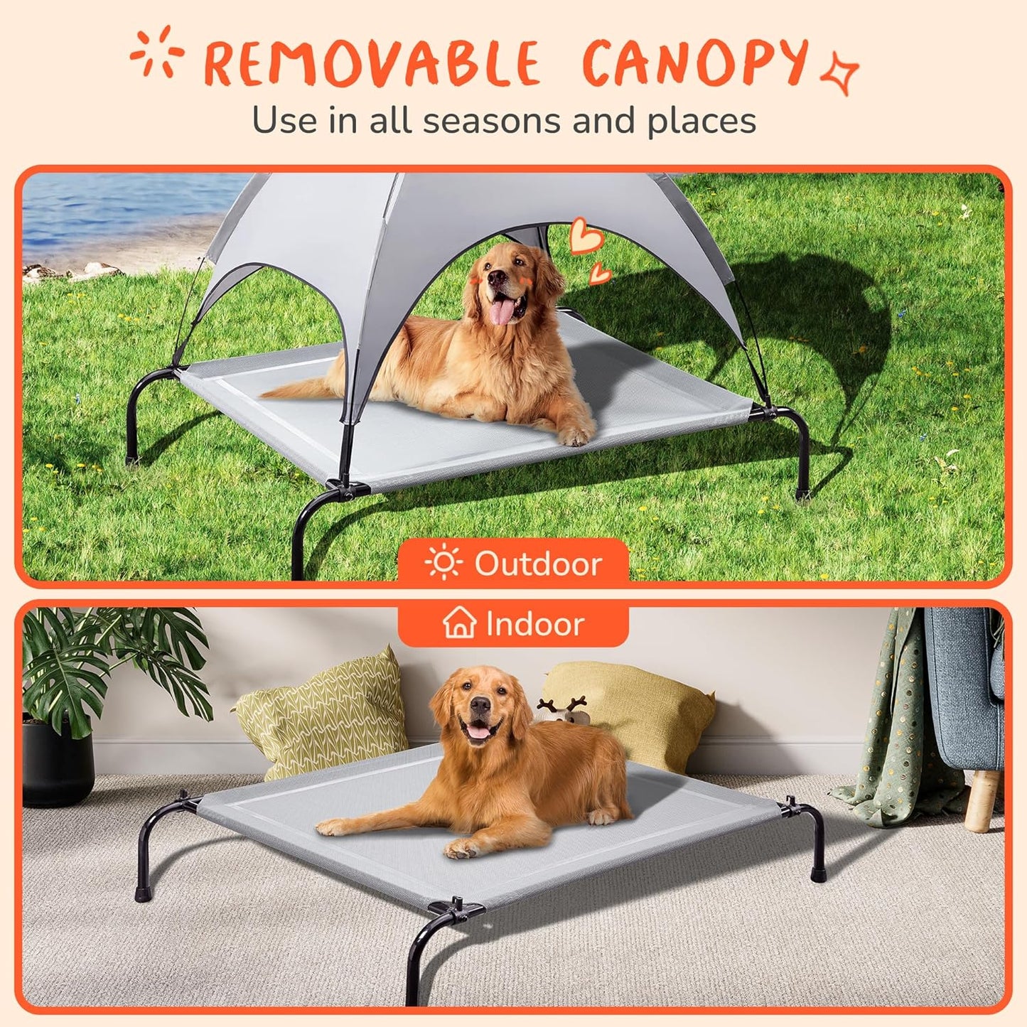 Dog Bed with Canopy - Elevated, Textilene Mesh, and Metal Frame for Indoor and Outdoor Relaxation