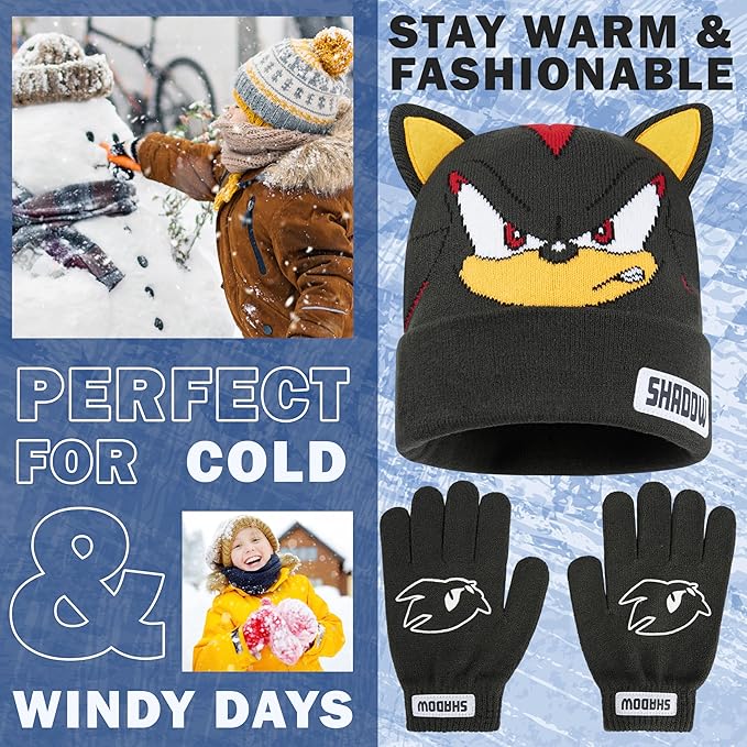 Boys’ Beanie & Gloves Set – Soft Knit Winter Hat and Gloves (Ages 4–12, Gamer Gift)