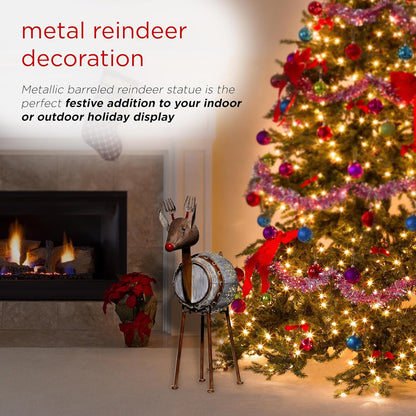 33" Tall Metal Barrel Reindeer with LED Lights