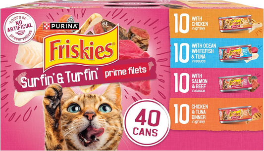 Gravy Wet Cat Food Variety Pack – Surfin' & Turfin' Prime Filets, 5.5 oz Cans (40 Pack)