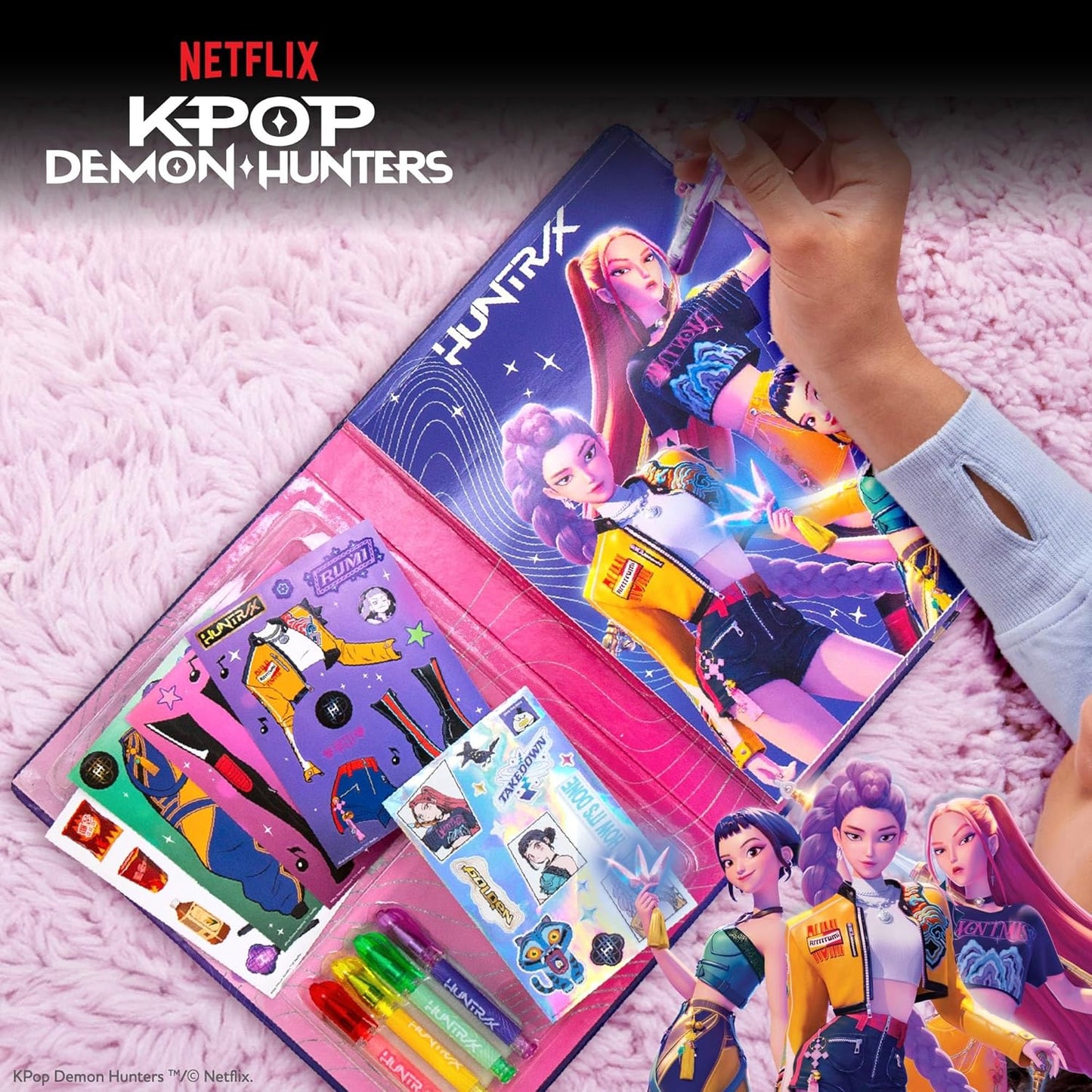 Kpop Demon Hunters Fashion Sketch Set – Coloring Book, Gel Pens, Stickers & Stencils Art Kit for Girls Ages 6–8