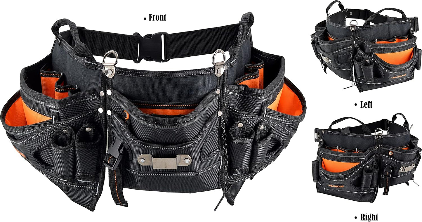 Heavy-Duty Electrician Tool Belt – Technician & HVAC Tool Pouch Belt for Men (Black/Orange)