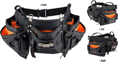 Heavy-Duty Electrician Tool Belt – Technician & HVAC Tool Pouch Belt for Men (Black/Orange)