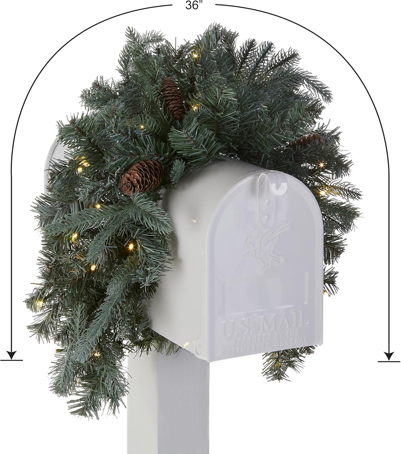 36-Inch 'Feel Real' Pre-Lit Christmas Mailbox Swag with White LED Lights