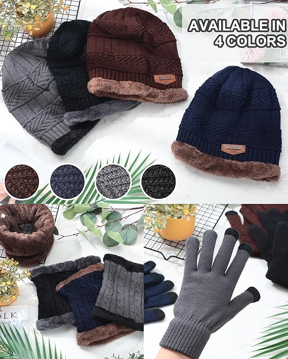 12-Piece Winter Set – Hats, Scarves & Touchscreen Gloves for Men & Women (4 Colors)