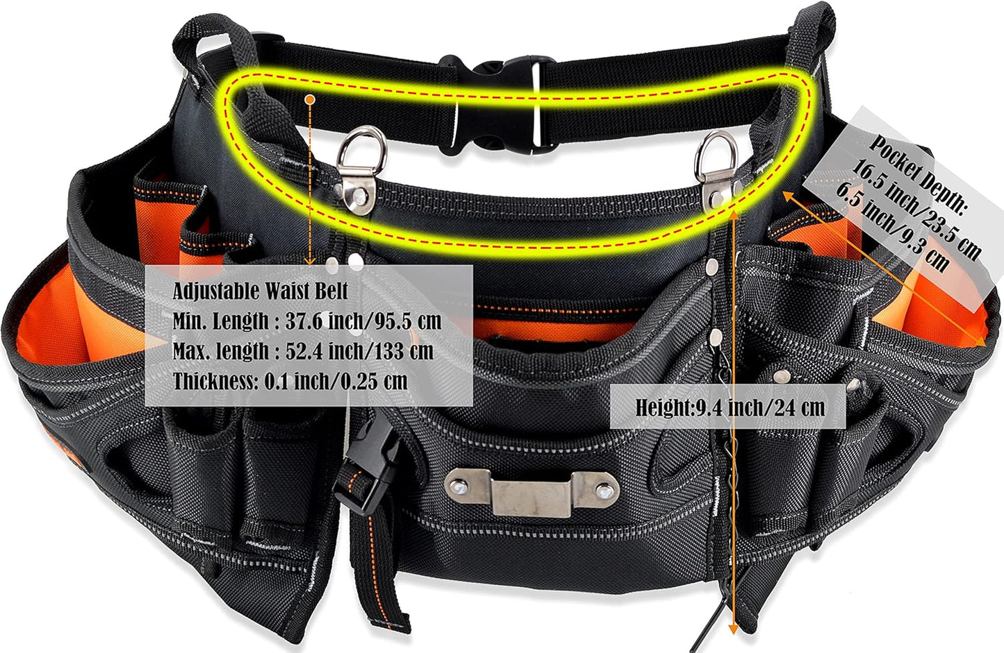 Heavy-Duty Electrician Tool Belt – Technician & HVAC Tool Pouch Belt for Men (Black/Orange)
