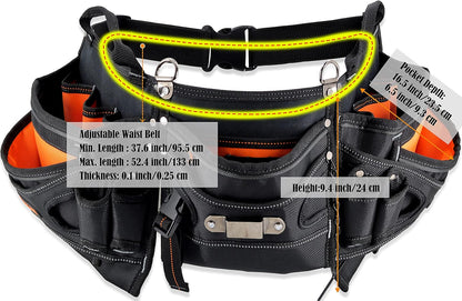 Heavy-Duty Electrician Tool Belt – Technician & HVAC Tool Pouch Belt for Men (Black/Orange)