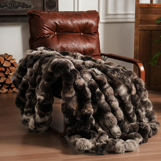 Fluffy Faux Fur Throw Blanket – Luxury Plush Minky Bubble Blanket (Tie-Dye Coffee, 50" x 60")