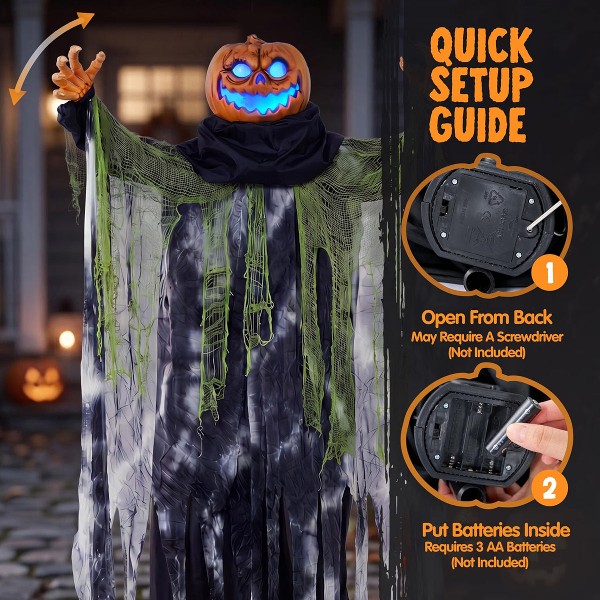 72" Life-Size Halloween Animatronic Ghost Pumpkin – Sound-Activated Haunted House Prop with Creepy Sounds for Outdoor Yard & Garden Décor