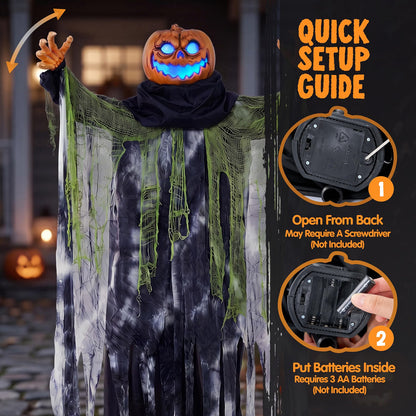 72" Life-Size Halloween Animatronic Ghost Pumpkin – Sound-Activated Haunted House Prop with Creepy Sounds for Outdoor Yard & Garden Décor