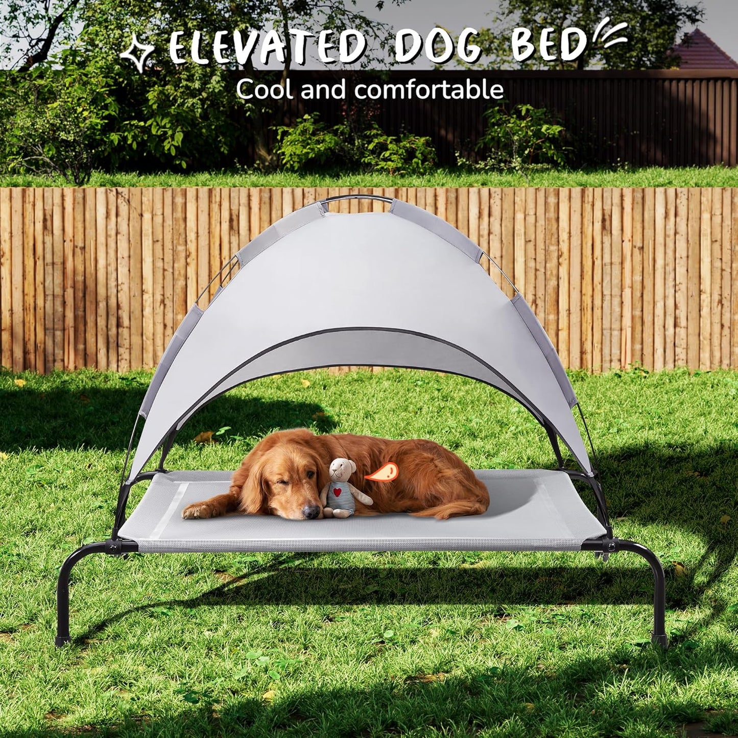 Dog Bed with Canopy - Elevated, Textilene Mesh, and Metal Frame for Indoor and Outdoor Relaxation