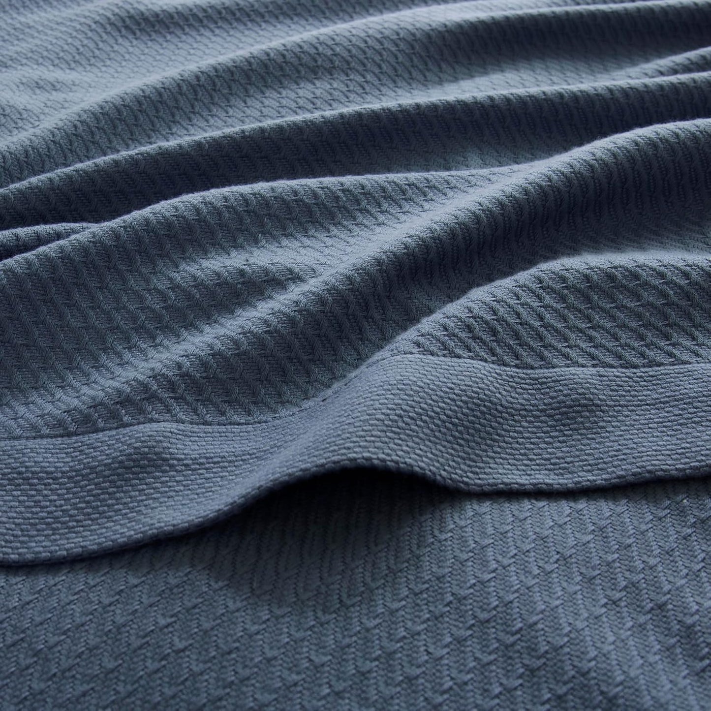 Lightweight Blue Waffle Knit Blanket, 100% Egyptian Cotton, Full/Queen (90"x90")